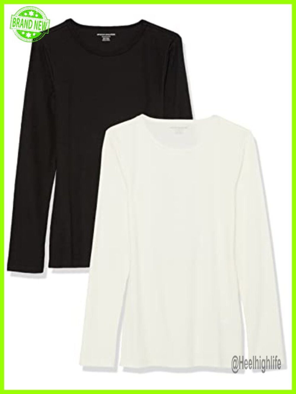 Women's Slim Fit Long Sleeve Rib Knit Crew Neck T-Shirt 2 Pack